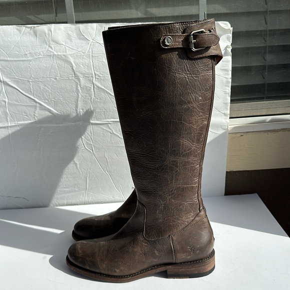 Frye Jayden Buckle Back Zip Tall Riding Boot In Slate-Sz 7 B - Picture 4 of 16